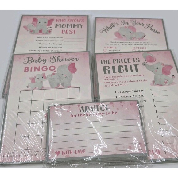 Baby Shower Games Girls Set of 5 Baby Shower Game Activity 25 sheets each game - Picture 1 of 1